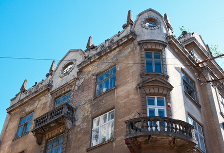 corner old house on sky background (Lviv City, Ukraine)の写真素材