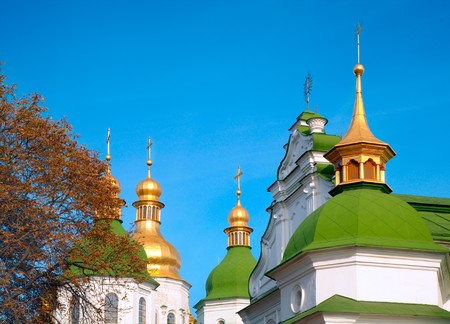 Autumn Saint Sophia Cathedral (http://en.wikipedia.org/wiki/Saint_Sophia_Cathedral_in_Kiev) church building cupola view. Kiev-City centre, Ukraine.の写真素材