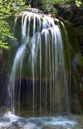 Waterfall "Sribni Struji" (Silvery filaments). Crimea, Ukraine. Long term exposure.の写真素材