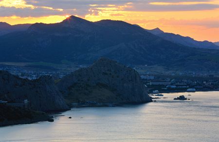 Daybreak coastline landscape of Novyj Svit reserve (Crimea, Ukraine).の写真素材