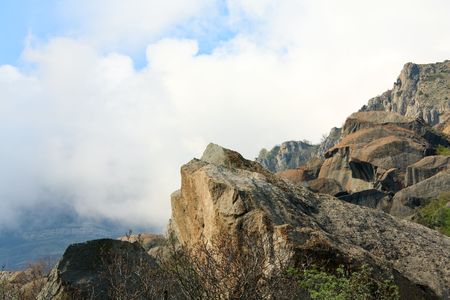 Big stone on rocky mountain (Demerdzhi Mount, Crimea, Ukraine)