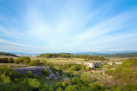 spring mountain country landscape (Crimea, Ukraine)の写真素材