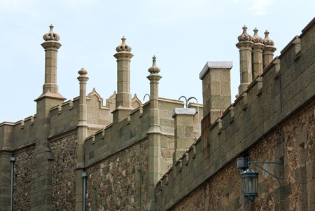 View of Vorontsovsky Palace (Ukraine, Crimea, Alupka,  English style, built in 1830-48 according to a project by Edward Bloor)の写真素材
