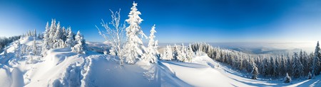 Winter calm mountain landscape (Carpathian Mountains, Ukraine). Eight shots stitch image.の写真素材