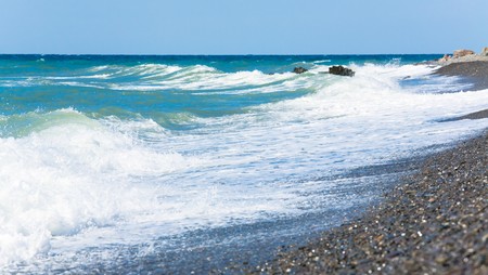 Sea surf wave break on coastline (Crimea, Ukraine)の写真素材
