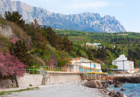 Spring view of Simeiz town coastline (Crimea, Ukraine)の写真素材