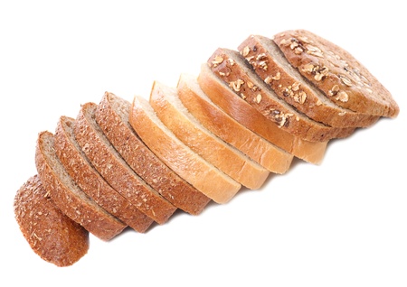 slices of rye and wheat breads isolated on white background