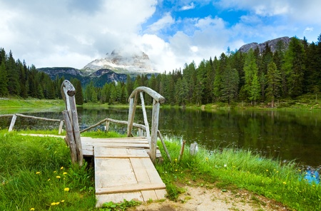 Beautiful summer Alpine  lake lago di Antorno view (Italia Dolomites)の写真素材