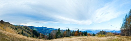 Autumn misty morning mountain panorama (Carpathian Mt's, Ukraine). Three shots stitch image.の写真素材