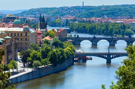 Bridges of Vltava river and Old Town view, Prague, Czech Republic
