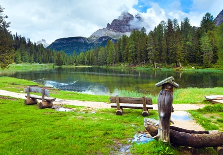 Beautiful summer Alpine  lake (lago di Antorno) view (Italia, Dolomites)の写真素材