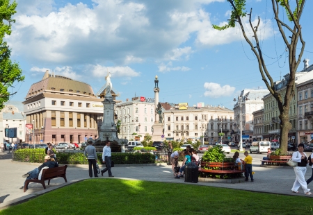 LVIV, UKRAINE - MAY 10:  View from the  Adam Mickevich Square on May 10, 2012 in Lviv City center (Ukraine) のeditorial素材