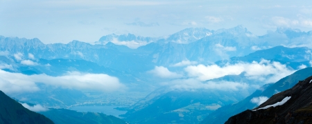 Summer (June) morning Alp mountain tops view from Grossglockner High Alpine Road.  Two shots composite pictureの写真素材