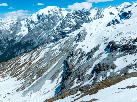 Summer mountain view from Stelvio pass with snow on slope (Italy)の写真素材