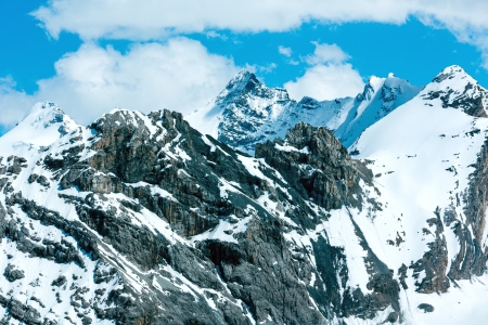 Summer mountain view from Stelvio pass with snow on slope (Italy)の写真素材
