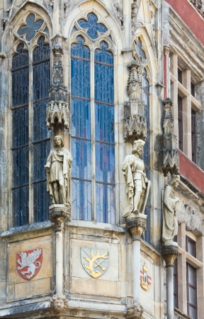 Statue outside of Prague's old Town Hall (Czech Republic).  Was built in 1338-1364.の写真素材