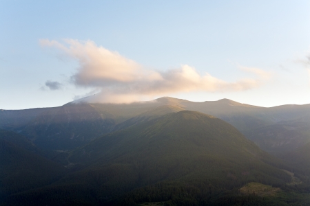 Summer evening misty mountain landscape  (Carpathian, Ukraine)の写真素材