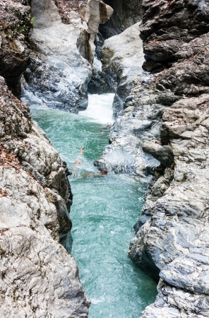 Summer Liechtensteinklamm gorge with stream and waterfalls in Austria.の写真素材