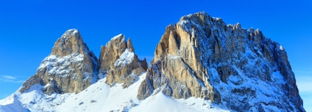 Beautiful winter mountain panorama (Sella Pass , Italy).の写真素材