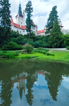 Pruhonice Castle park summer view with lake in Prague, Czech Republic. Was established in the 12th century.の写真素材