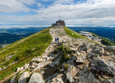 Tatra Mountain, Poland, view from Kasprowy Wierch mount top cable lift station and family on pathの写真素材