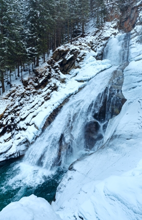 Alps beautiful mountain waterfall Krimml (Austria, Tirol) winter viewの写真素材