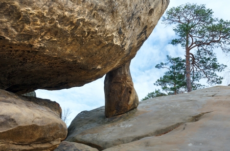 Big round stone on sky background    Skeli Dovbusha  , Ivano-Frankovsk Region, Ukraine の写真素材