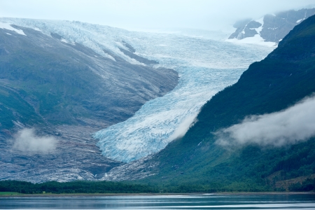 Lake Svartisvatnet and view to Svartisen Glacier (Meloy, Norway)の写真素材
