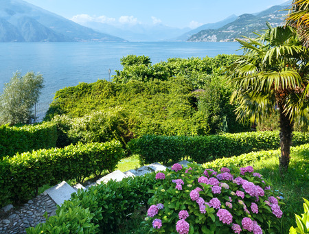 Lake Como (Italy) summer  coast view from shoreの写真素材