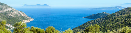 Beautiful summer Lefkada coast panorama (Greece, Ionian Sea). View from upの写真素材