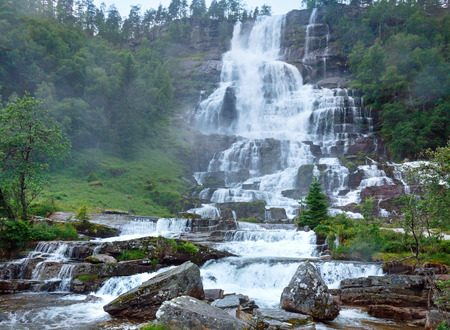 Summer mountain Tvindefossen waterfalls view (Norway)の写真素材