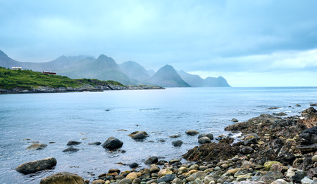 Summer Senja coast (Norway). Cloudy weather.の写真素材