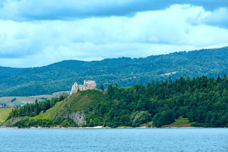 The ruins of Czorsztyn Castle (14th-17th-century), Nowy Targ, Poland. Cloudy summer view.のeditorial素材