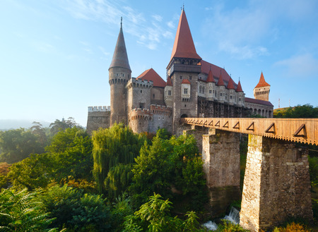 Corvin Castle summer morning view (Hunedoara, Transylvania, Romania).  Was laid out in 1446の写真素材