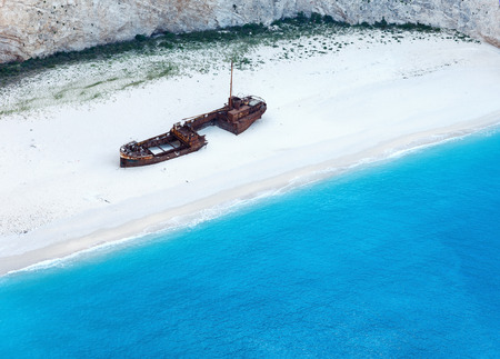 Top view on Navagio bay. Summer coastline view (Greece, Zakynthos, Ionian Sea).の写真素材