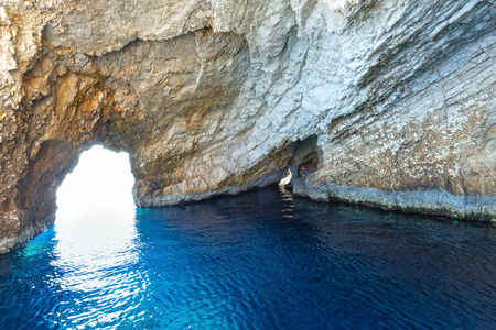 Blue Caves inside  (Zakynthos, Greece, Cape Skinari )の写真素材