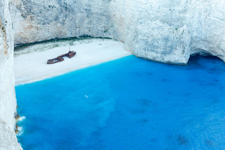 Top view on Navagio bay. Summer coastline view (Greece, Zakynthos, Ionian Sea).の写真素材