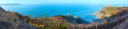 Ocean coast panorama and Fort-la-Latte (or Castle of La Latte) on the right (Brittany, France). Built in the 13th centuryのeditorial素材