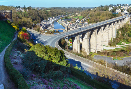 Dinan town, Brittany, France. The harbour on the banks of the Rance River.の写真素材