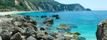 Petani Beach summer panorama (Kefalonia, Greece). All people are not recognized.の写真素材