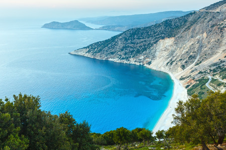 Evening summer coastline landscape (Myrtos beach, Kefalonia, Greece).の写真素材