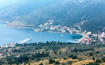 Morning misty summer coast landscape. Outskirts Agia (Aghia) Efimia village ( Kefalonia, Greece).の写真素材
