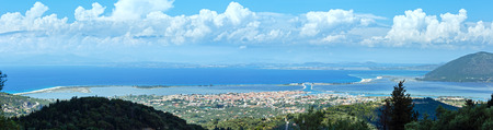 Beautiful summer Lefkada coast panorama (Greece, Ionian Sea, view from up).の写真素材