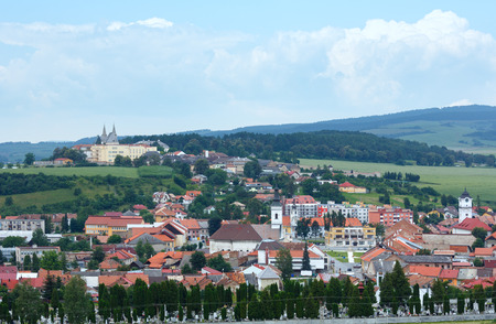 Spisske Podhradie summer view from Spis Castle (Slovakia). In the background Spis Chapter. Summer view.のeditorial素材