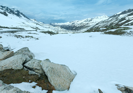 Summer mountain landscape with road  (Fluela Pass, Switzerland)