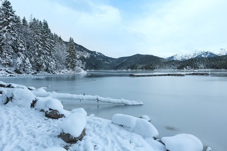 Eibsee lake winter morning view, Bavaria, Germany.