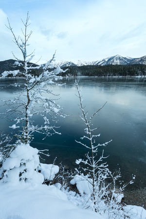 Eibsee lake winter morning view, Bavaria, Germany.の写真素材