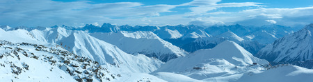 Morning winter Silvretta Alps landscape. Ski resort Silvrettaseilbahn AG Ischgl, Tirol, Austria....