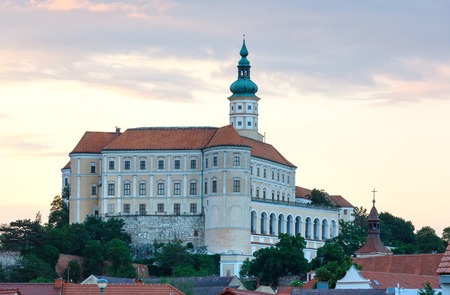 The Old town centre and Mikulov castle (reconstruction in 1719-1730). Sunset top view (Moravian Region, Czech Republic).のeditorial素材