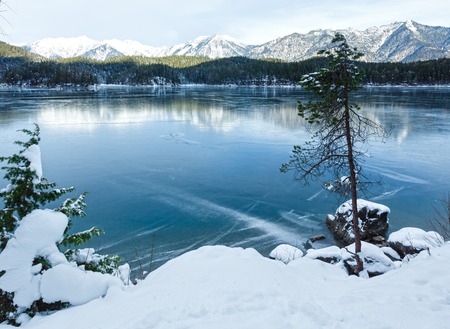 Eibsee lake winter view, Bavaria, Germany.の写真素材
